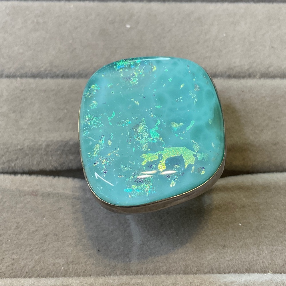Large Blue and Gold Foil Dichoric Glass Jay King Desert Rose Ring